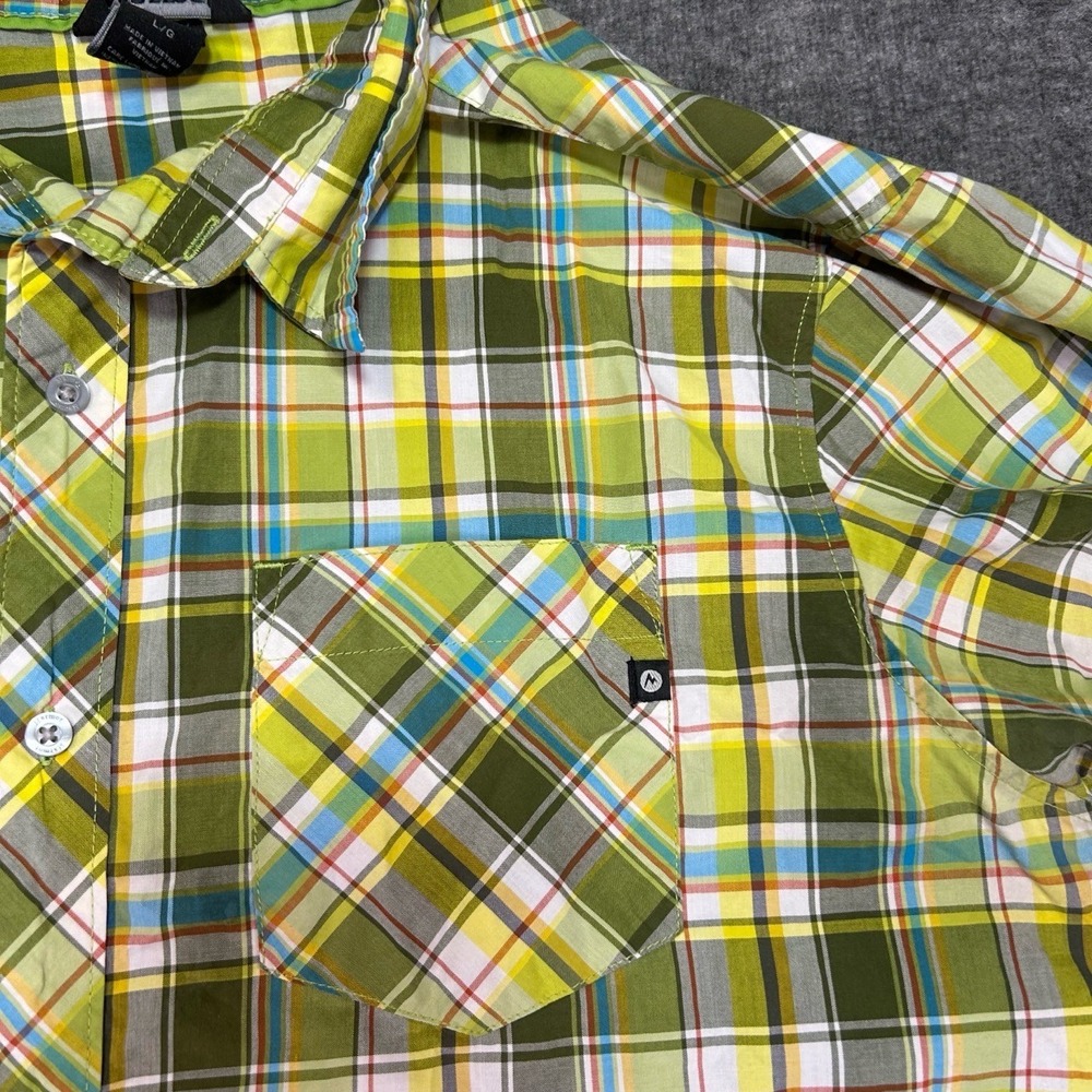 Marmot Mens Large Short Sleeve Plaid Button Up Shirt Casual Outdoor Hiking - Picture 2 of 9